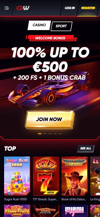 Quick Win Casino mobile home screen